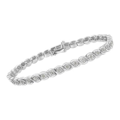 .925 Sterling Silver 1.0 cttw Miracle Set Diamond Spiraling Bezel Link Bracelet(I-J Color, I3 Clarity) -7.25" Bids.com