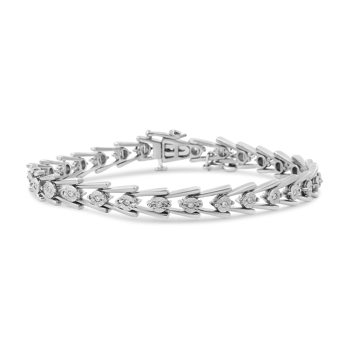 .925 Sterling Silver Diamond Miracle-Set Double Swoosh Milgrain Style Tennis Bracelet (1/2 cttw, I-J Color, I3 Clarity) - Size 7.75" Bids.com