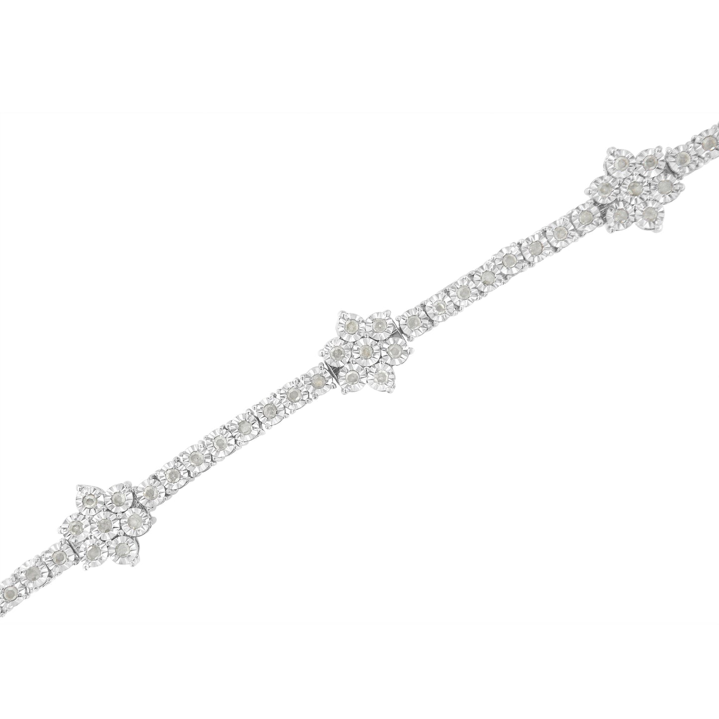 .925 Sterling Silver 1.0 cttw Miracle-Set Diamond Floral Station Tennis Bracelet (I-J Color, I3 Clarity) - 7-1/2" Bids.com