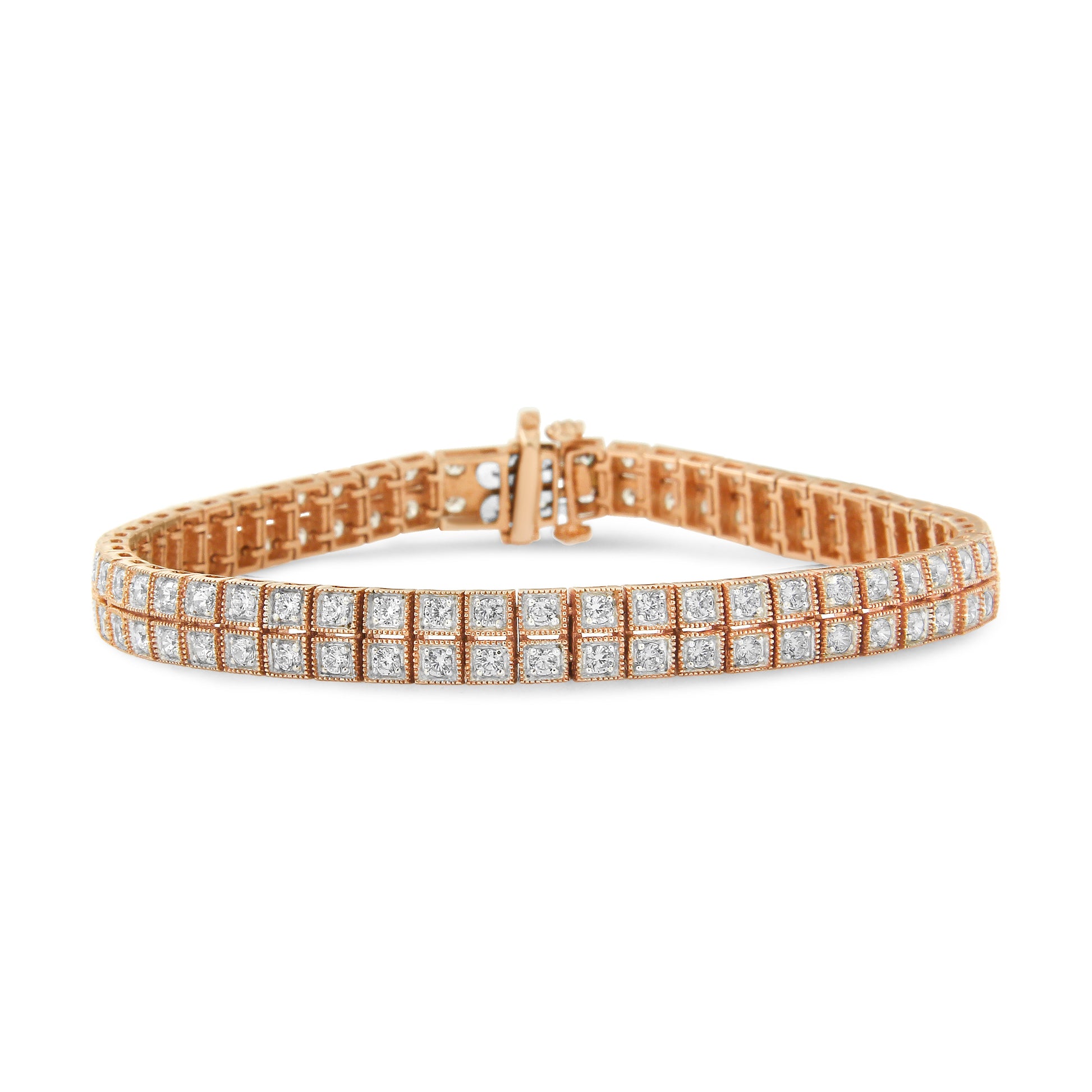 14K Rose Gold 3.0 Cttw Lab Grown Diamond Two Row Milgrain 7" Inch Tennis Bracelet (G-H Color, VS2-SI1 Clarity) Bids.com