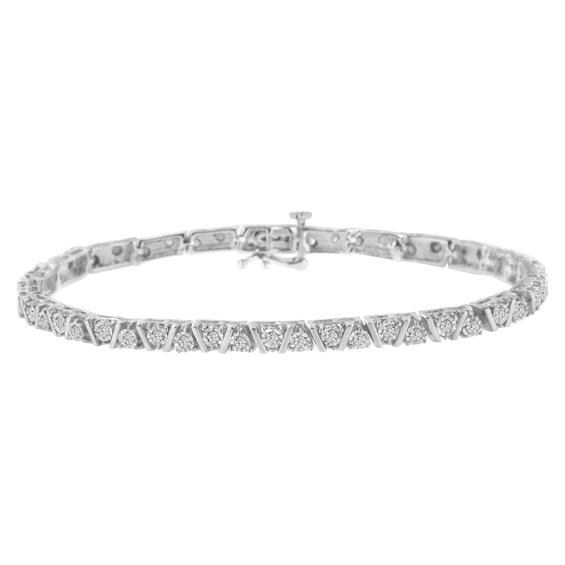 .925 Sterling Silver 1.0 cttw Miracle-Set Diamond Tennis Bracelet (I-J Color, I3 Clarity) - 7.25" Bids.com