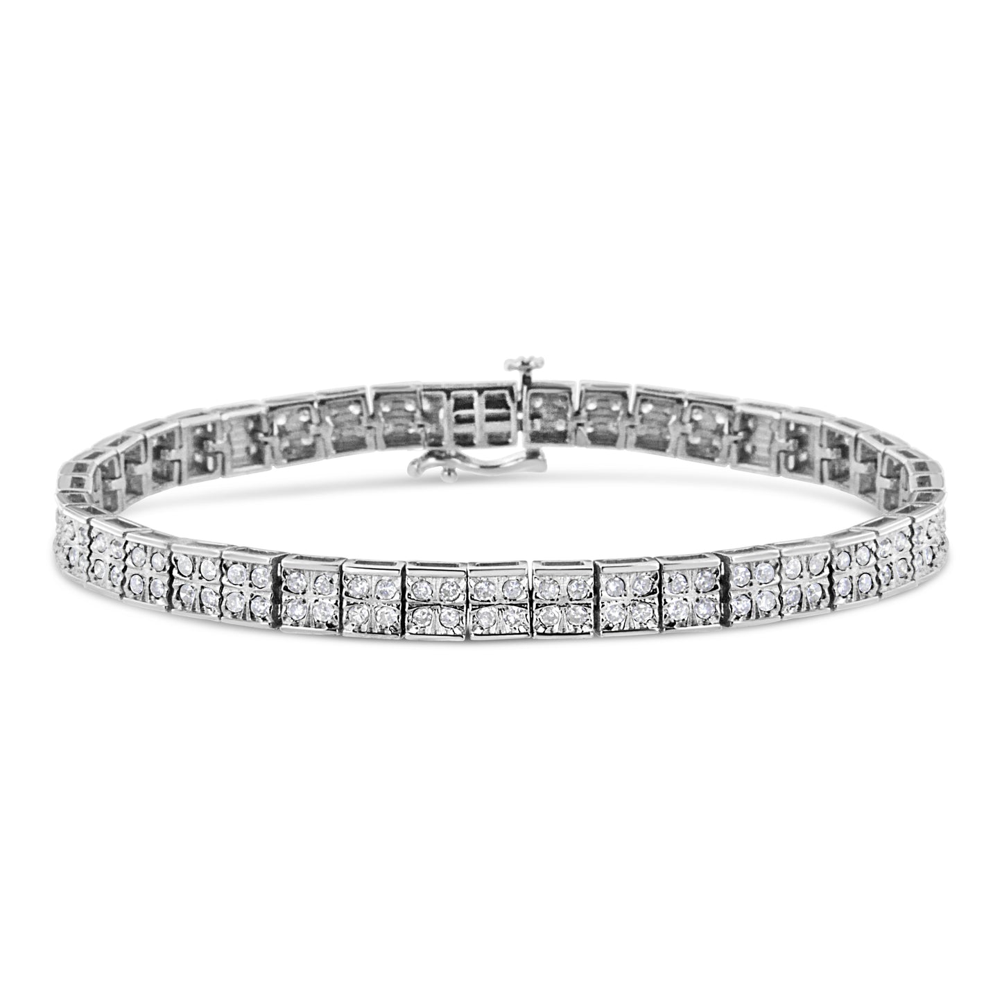 .925 Sterling Silver 2 Cttw Prong Set Round-Cut Diamond 4 Stone Box Link Bracelet (I-J Color, I3 Clarity) - 7.25" Bids.com
