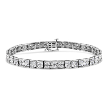 .925 Sterling Silver 2 Cttw Prong Set Round-Cut Diamond 4 Stone Box Link Bracelet (I-J Color, I3 Clarity) - 7.25" Bids.com