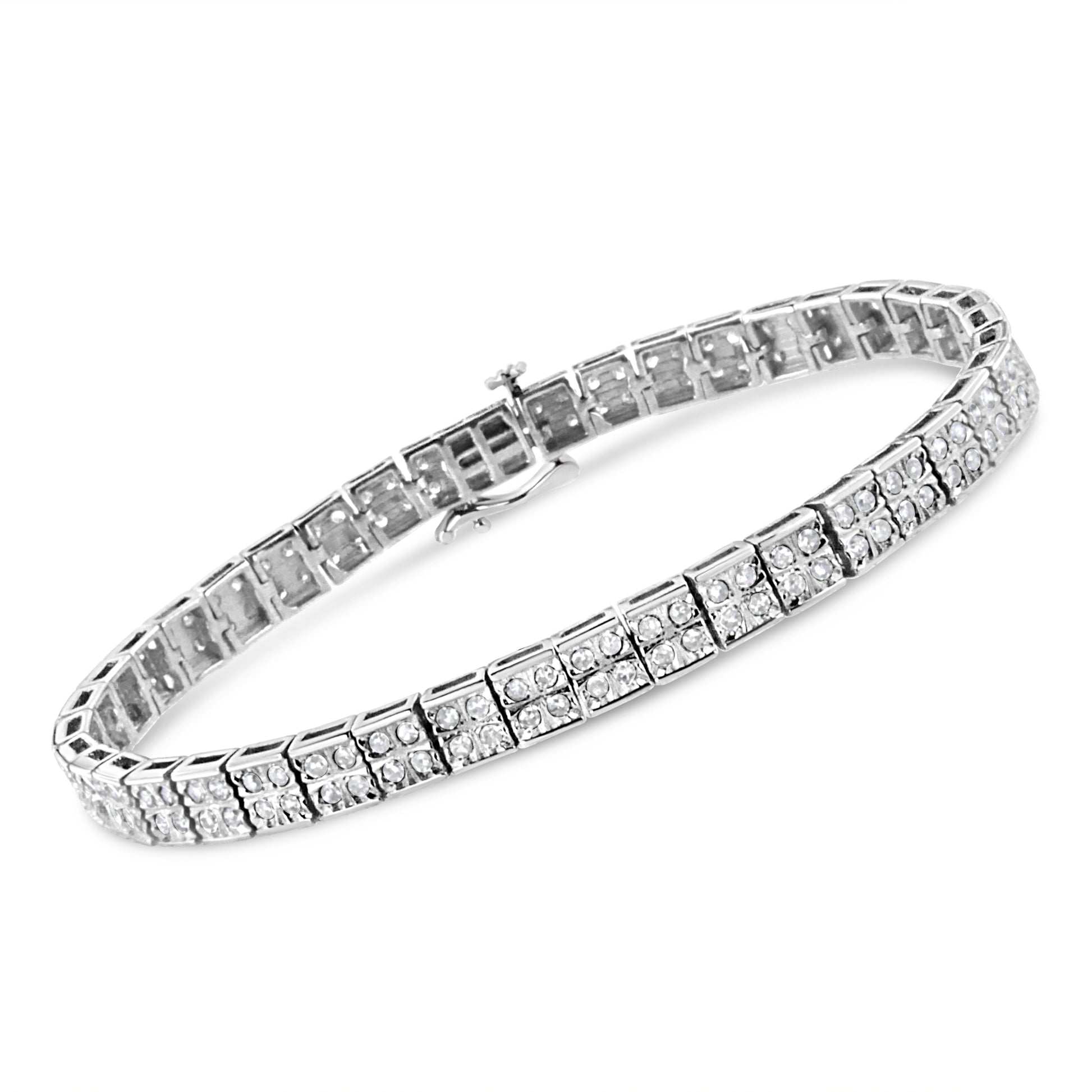 .925 Sterling Silver 2 Cttw Prong Set Round-Cut Diamond 4 Stone Box Link Bracelet (I-J Color, I3 Clarity) - 7.25" Bids.com