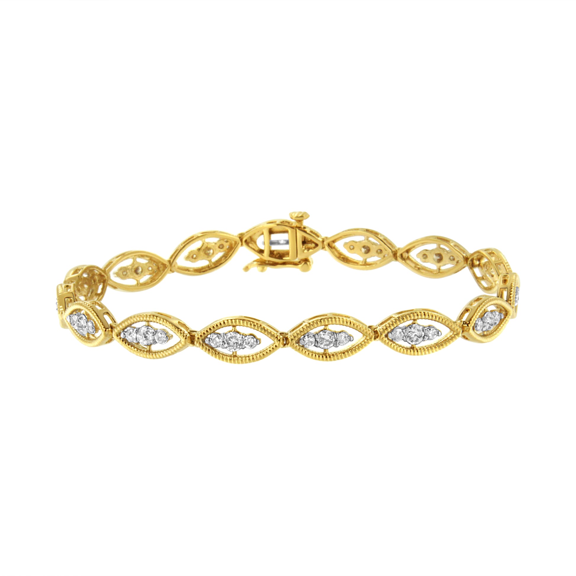 10K Yellow Gold Plated .925 Sterling Silver 1 cttw Prong Set Round-Cut Diamond Link Bracelet (J-K Color, I1-I2 Clarity) - 7.25" Bids.com