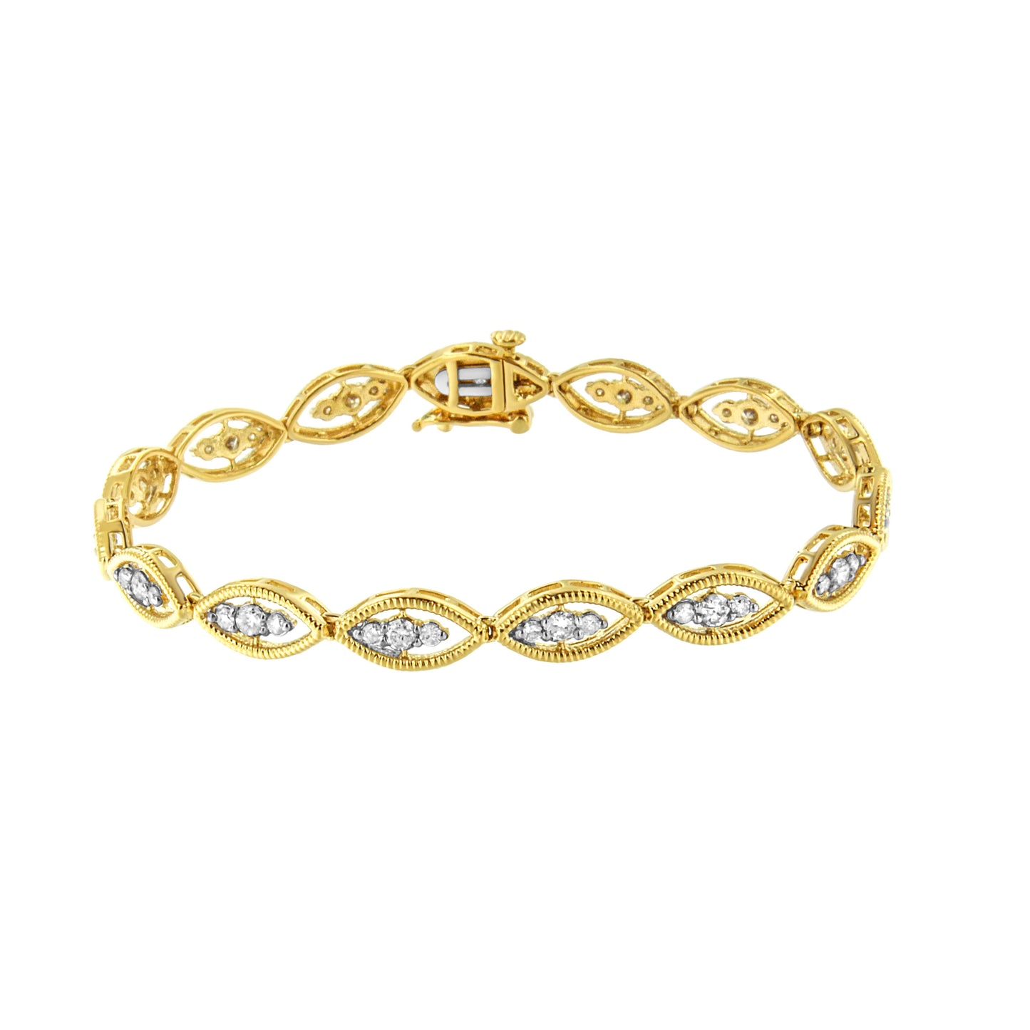 10K Yellow Gold Plated .925 Sterling Silver 1 cttw Prong Set Round-Cut Diamond Link Bracelet (J-K Color, I1-I2 Clarity) - 7.25" Bids.com