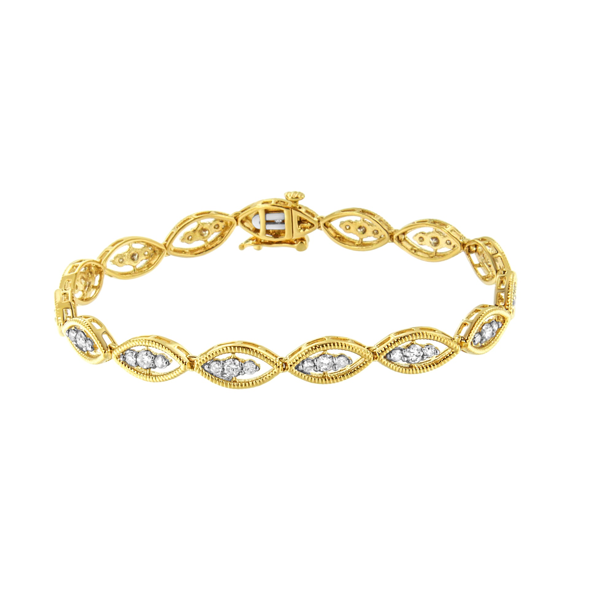 10K Yellow Gold Plated .925 Sterling Silver 1 cttw Prong Set Round-Cut Diamond Link Bracelet (J-K Color, I1-I2 Clarity) - 7.25" Bids.com
