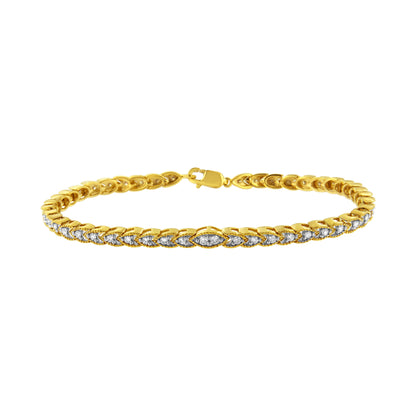 10K Yellow Gold Plated .925 Sterling Silver 1 cttw Prong-Set Diamond Pear Shape Link Bracelet (I-J Color, I1-I2 Clarity) - 7.25" Bids.com