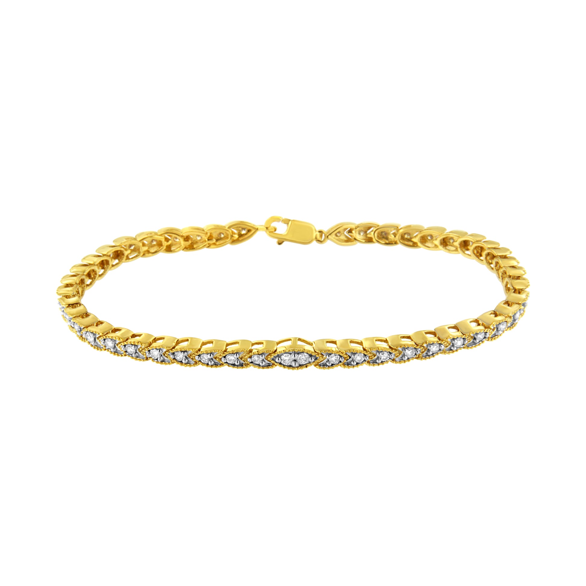 10K Yellow Gold Plated .925 Sterling Silver 1 cttw Prong-Set Diamond Pear Shape Link Bracelet (I-J Color, I1-I2 Clarity) - 7.25" Bids.com