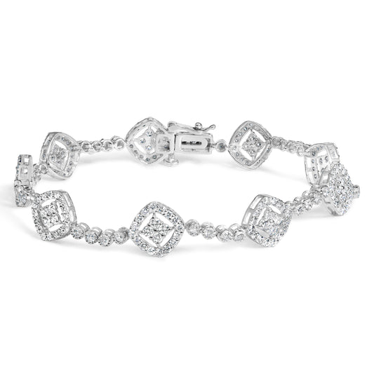 .925 Sterling Silver 3.0 Cttw Diamond Halo Square Shape Link Bracelet (I-J Color, I3 Clarity) - 7.25" Bids.com