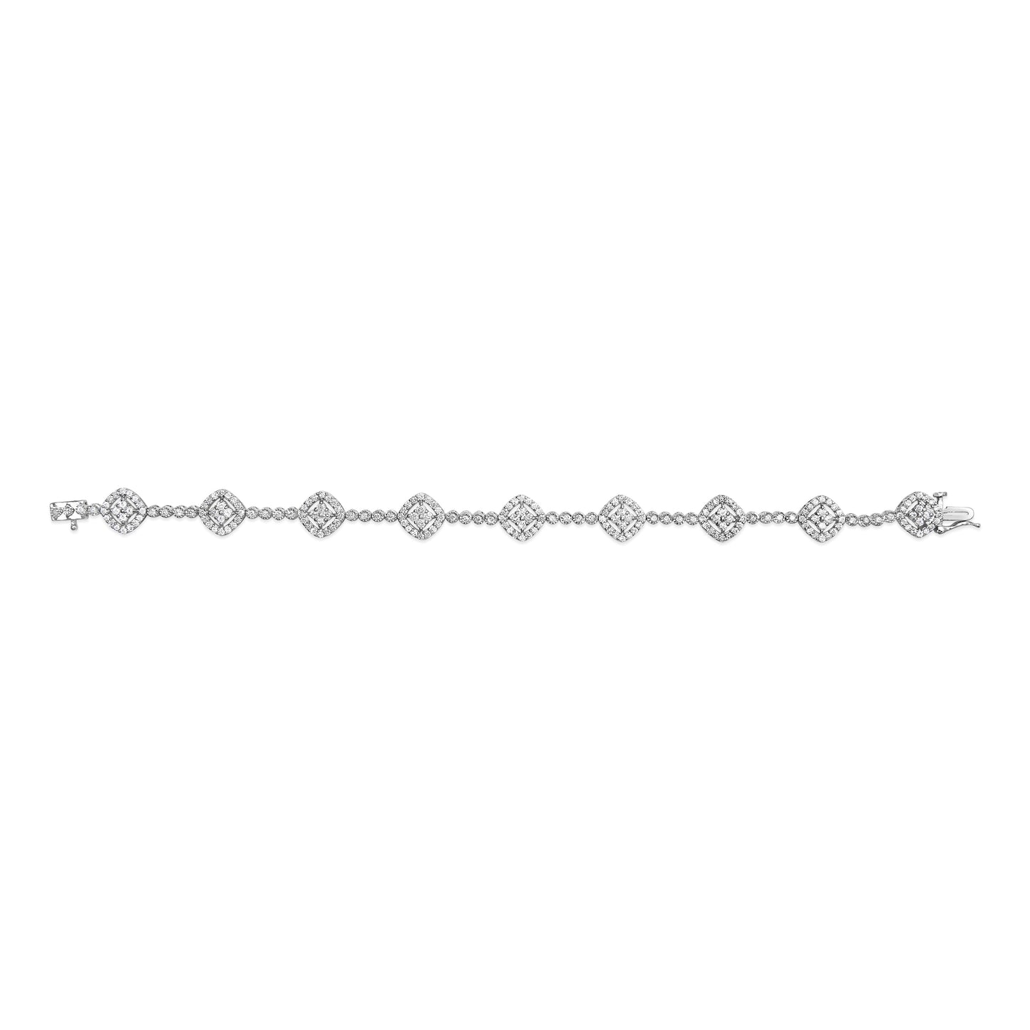 .925 Sterling Silver 3.0 Cttw Diamond Halo Square Shape Link Bracelet (I-J Color, I3 Clarity) - 7.25" Bids.com
