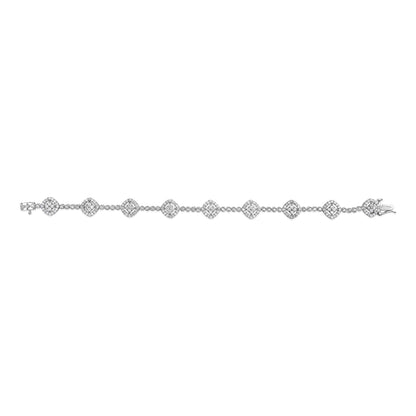 .925 Sterling Silver 3.0 Cttw Diamond Halo Square Shape Link Bracelet (I-J Color, I3 Clarity) - 7.25" Bids.com