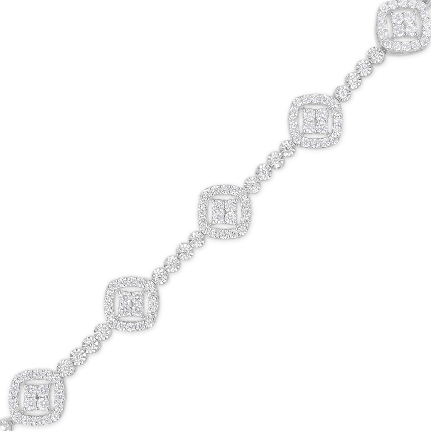 .925 Sterling Silver 3.0 Cttw Diamond Halo Square Shape Link Bracelet (I-J Color, I3 Clarity) - 7.25" Bids.com