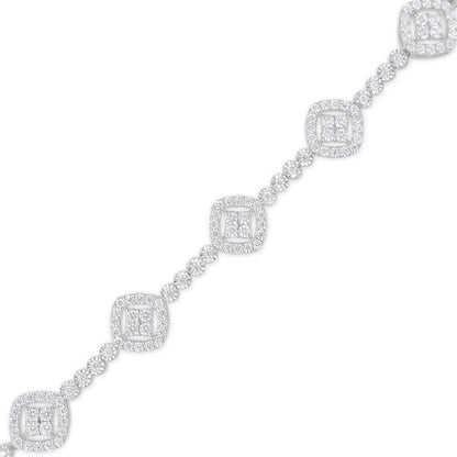 .925 Sterling Silver 3.0 Cttw Diamond Halo Square Shape Link Bracelet (I-J Color, I3 Clarity) - 7.25" Bids.com