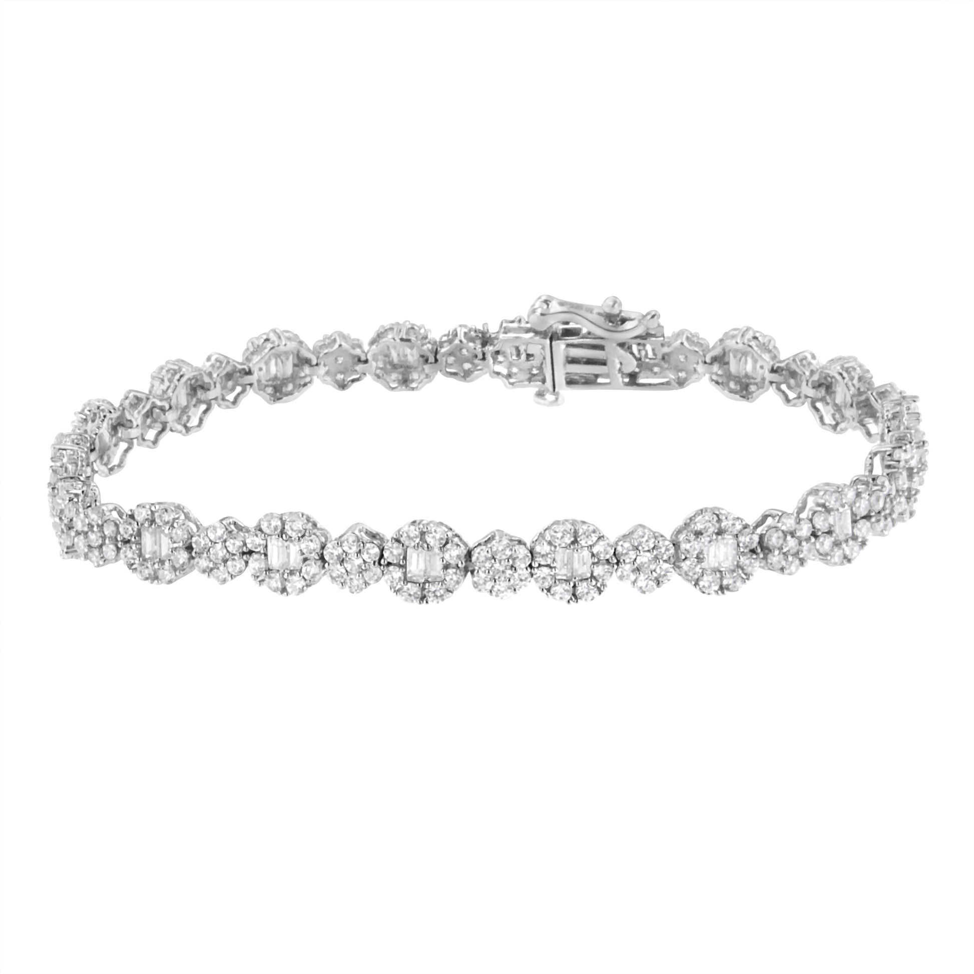 10K White Gold 4.0 cttw Brilliant Round-cut and Baguette Diamond Floral Cluster Link Bracelet (I-J Clarity, I1-I2 Color) - Size 7" Bids.com
