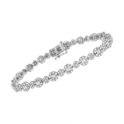 10K White Gold 4.0 cttw Brilliant Round-cut and Baguette Diamond Floral Cluster Link Bracelet (I-J Clarity, I1-I2 Color) - Size 7" Bids.com