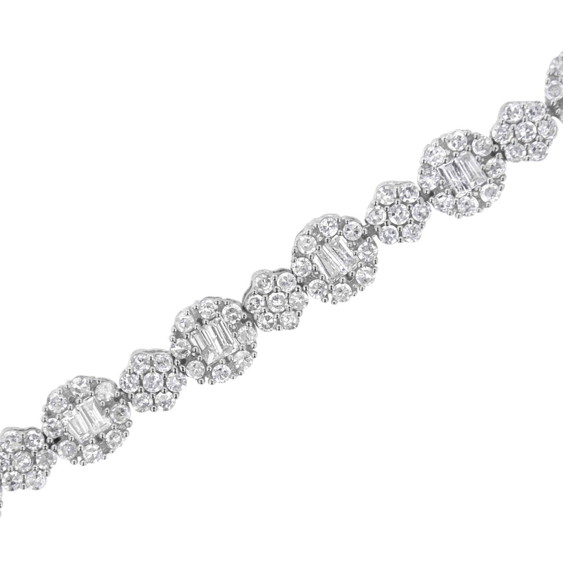 10K White Gold 4.0 cttw Brilliant Round-cut and Baguette Diamond Floral Cluster Link Bracelet (I-J Clarity, I1-I2 Color) - Size 7" Bids.com