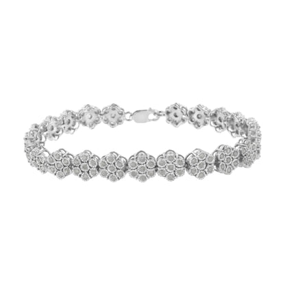 .925 Sterling Silver 2.0 cttw Diamond 7 Stone Floral Cluster Link Bracelet (I-J Color, I3 Clarity) -7.25" Bids.com