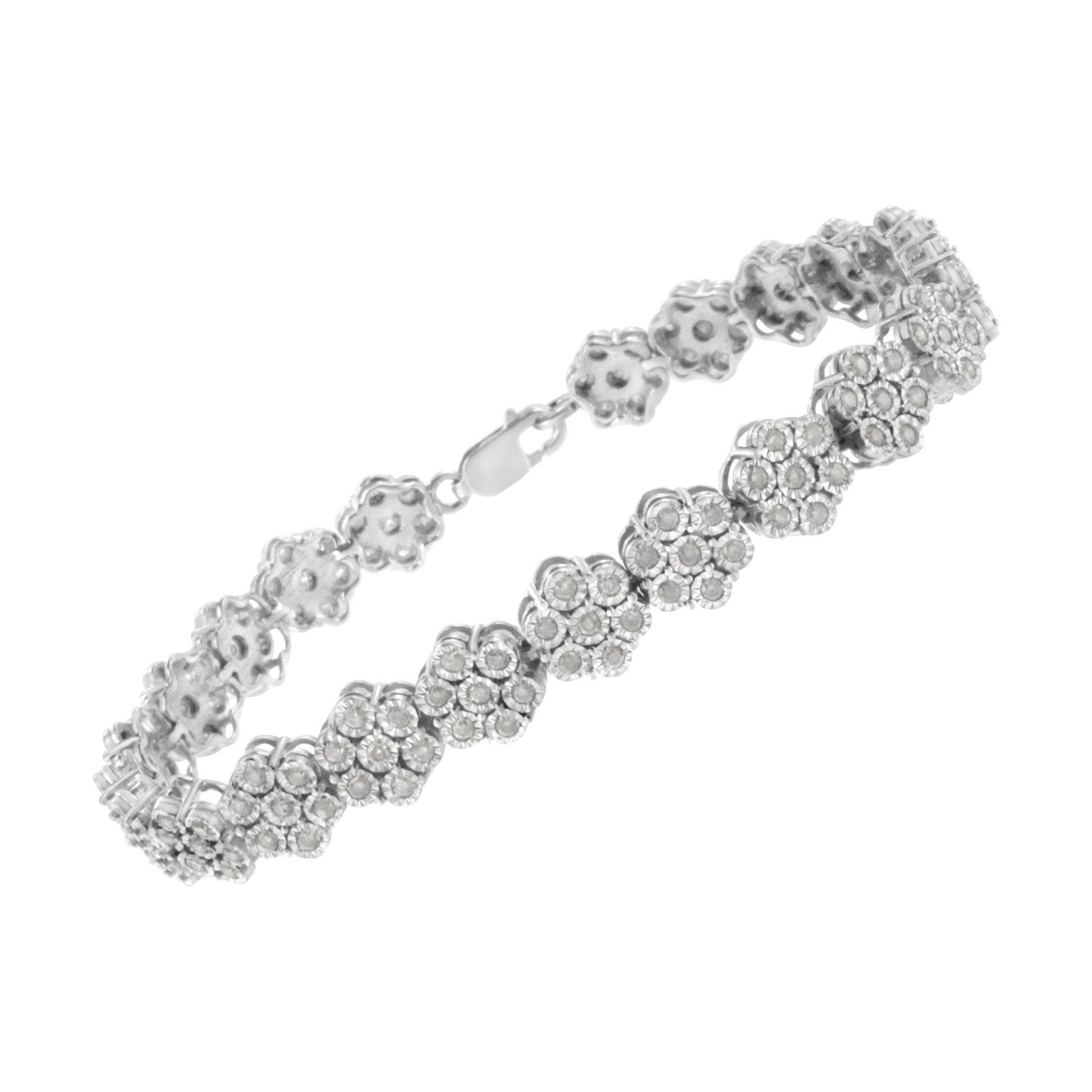 .925 Sterling Silver 2.0 cttw Diamond 7 Stone Floral Cluster Link Bracelet (I-J Color, I3 Clarity) -7.25" Bids.com