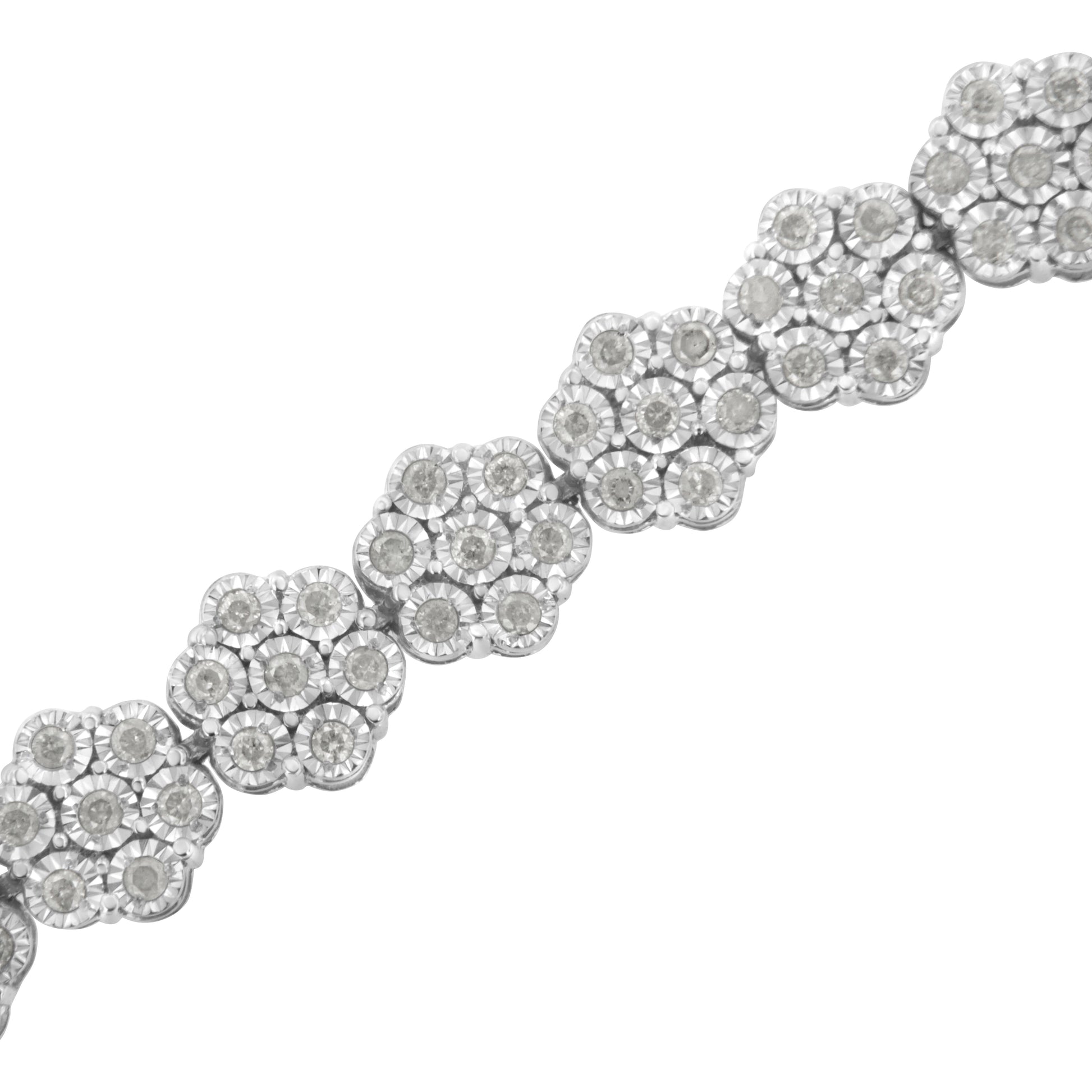 .925 Sterling Silver 2.0 cttw Diamond 7 Stone Floral Cluster Link Bracelet (I-J Color, I3 Clarity) -7.25" Bids.com