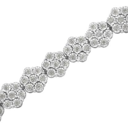 .925 Sterling Silver 2.0 cttw Diamond 7 Stone Floral Cluster Link Bracelet (I-J Color, I3 Clarity) -7.25" Bids.com