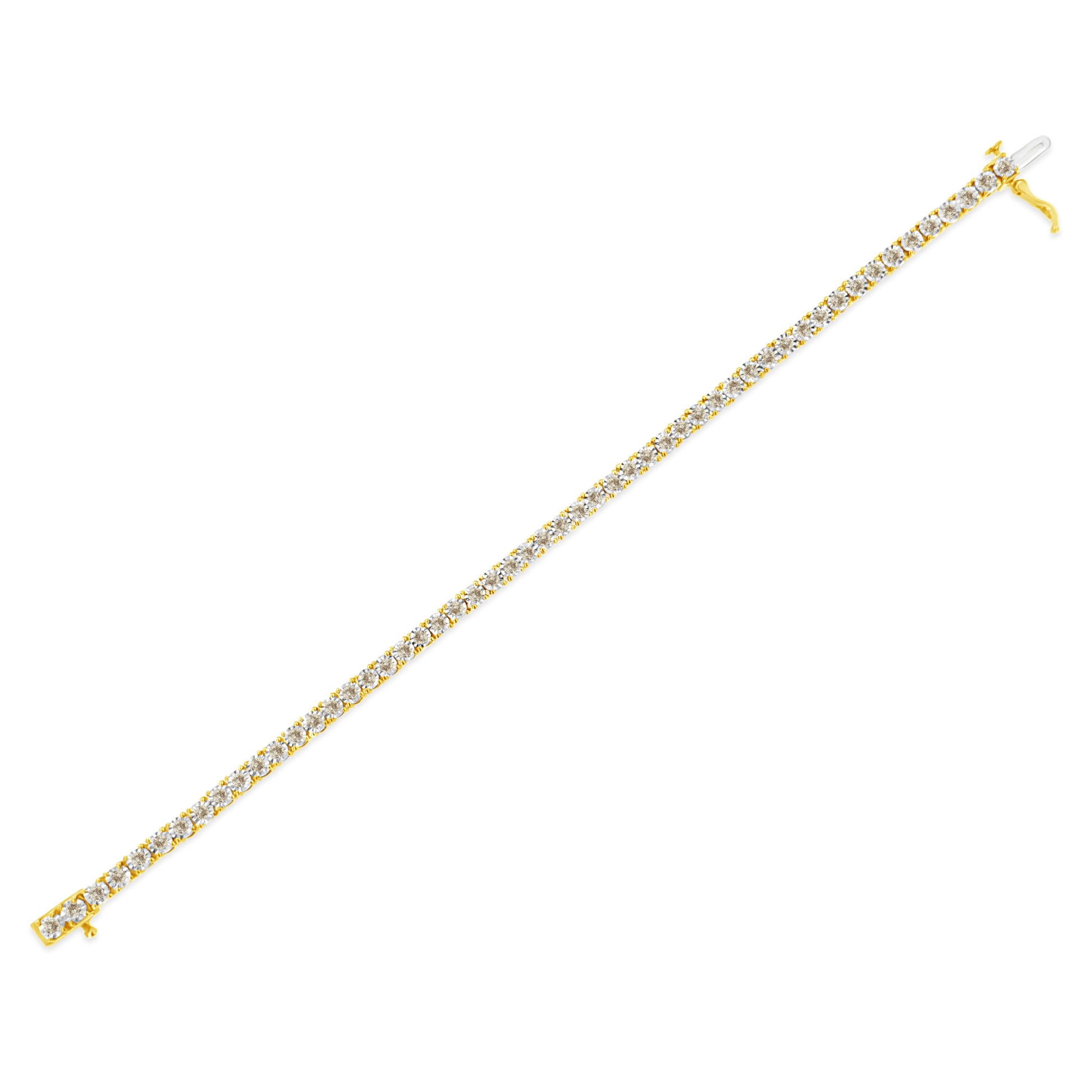 14K Yellow Gold Plated .925 Sterling Silver 3.0 Cttw Miracle-Set Diamond Tennis Bracelet (L-M Color, I2-I3 Clarity) - 7.25" Bids.com