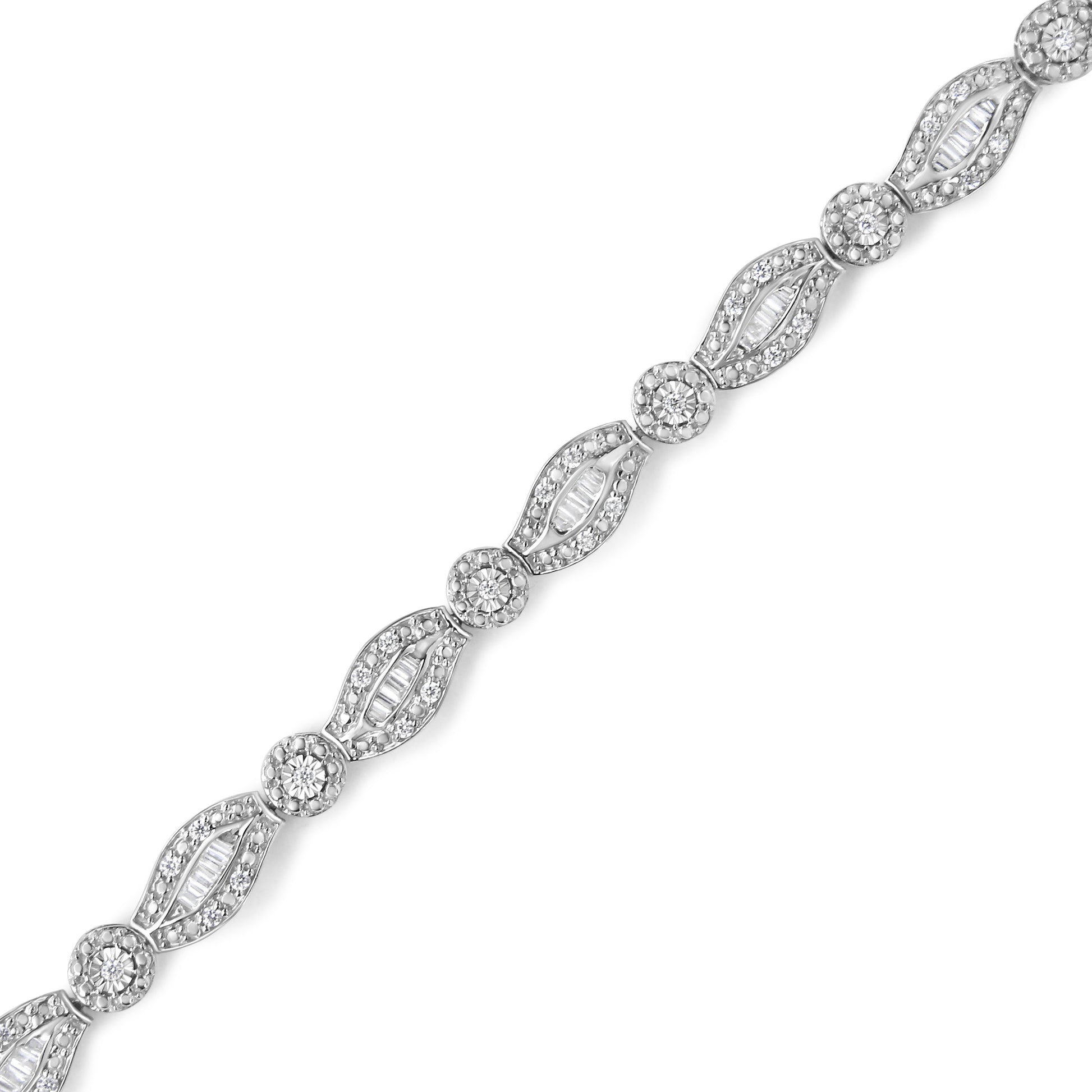 .925 Sterling Silver 1 cttw Diamond Double Leaf and Bezel Link Bracelet (I-J Clarity, I2-I3 Color) - Size 7.25" Bids.com