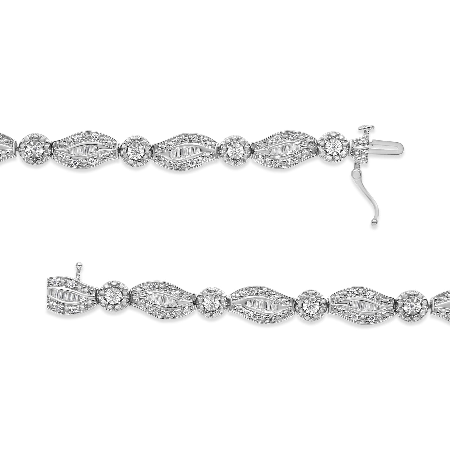 .925 Sterling Silver 1 cttw Diamond Double Leaf and Bezel Link Bracelet (I-J Clarity, I2-I3 Color) - Size 7.25" Bids.com