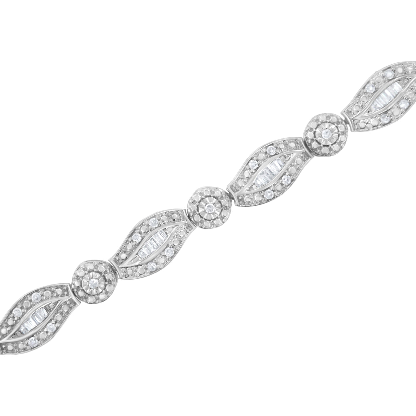 .925 Sterling Silver 1 cttw Diamond Double Leaf and Bezel Link Bracelet (I-J Clarity, I2-I3 Color) - Size 7.25" Bids.com