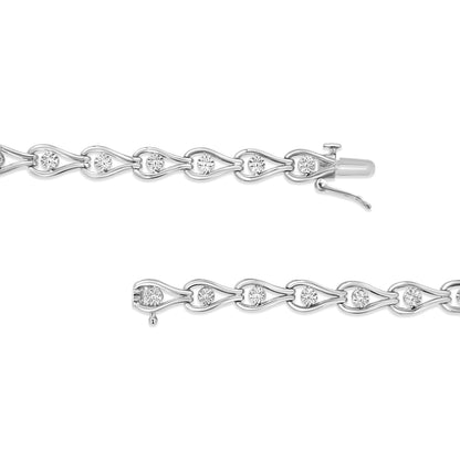 .925 Sterling Silver 1/10 Cttw Miracle-Set Diamond Pear Shape and Bezel Link Bracelet (I-J Color, I3 Clarity) - 7.25" Bids.com