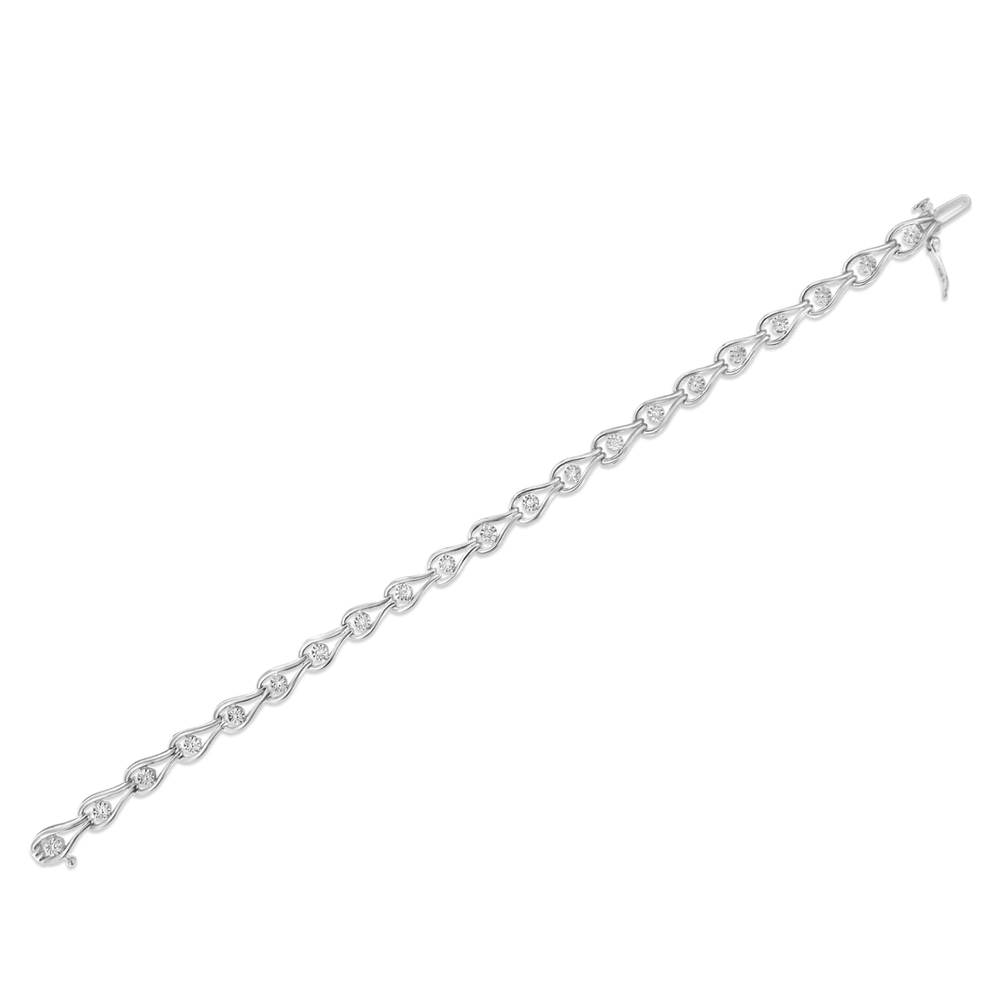 .925 Sterling Silver 1/10 Cttw Miracle-Set Diamond Pear Shape and Bezel Link Bracelet (I-J Color, I3 Clarity) - 7.25" Bids.com