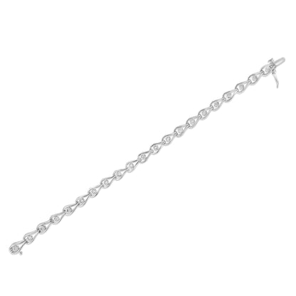 .925 Sterling Silver 1/10 Cttw Miracle-Set Diamond Pear Shape and Bezel Link Bracelet (I-J Color, I3 Clarity) - 7.25" Bids.com