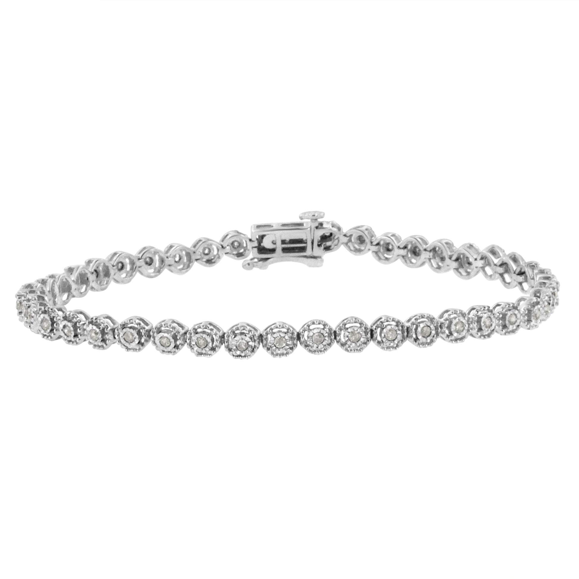 .925 Sterling Silver 1/2 Cttw Miracle Set Round Diamond Bezel Design Link Bracelet (I-J Color, I2-I3 Clarity) - 7.25" Bids.com