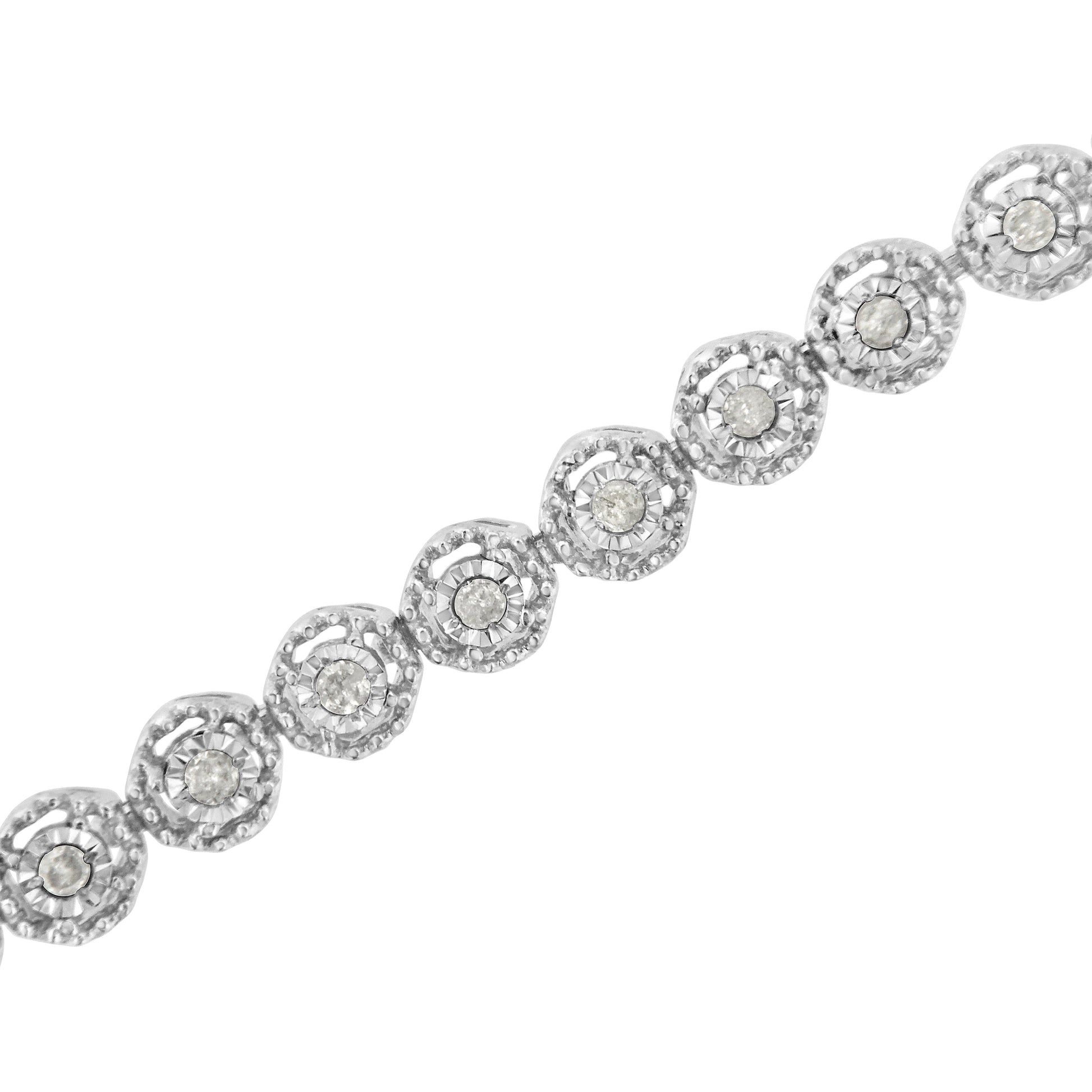 .925 Sterling Silver 1/2 Cttw Miracle Set Round Diamond Bezel Design Link Bracelet (I-J Color, I2-I3 Clarity) - 7.25" Bids.com