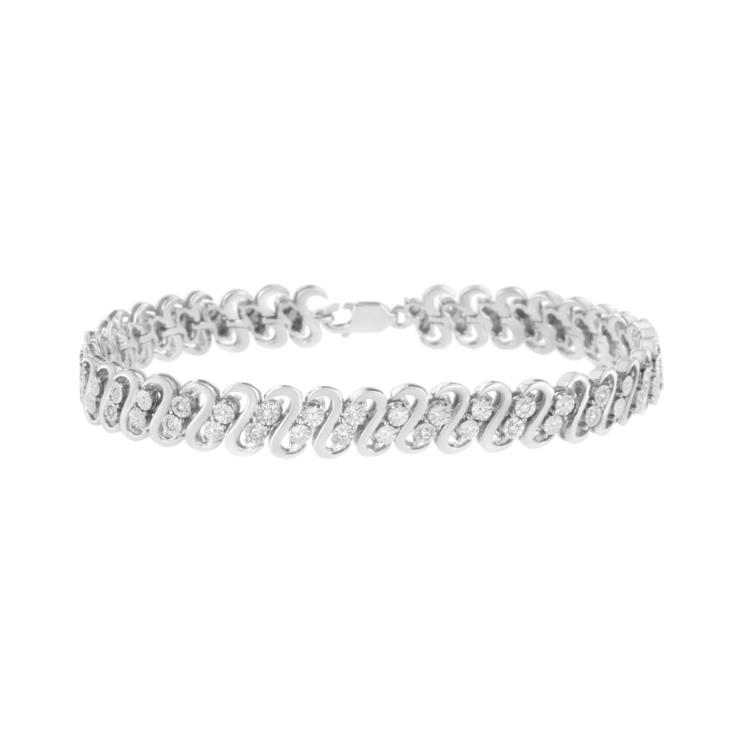 .925 Sterling Silver 1/4 cttw Round-Cut Diamond Double Row Wrapped S-Link Bracelet (I-J Color, I2-I3 Clarity) - Size 7.25" Bids.com