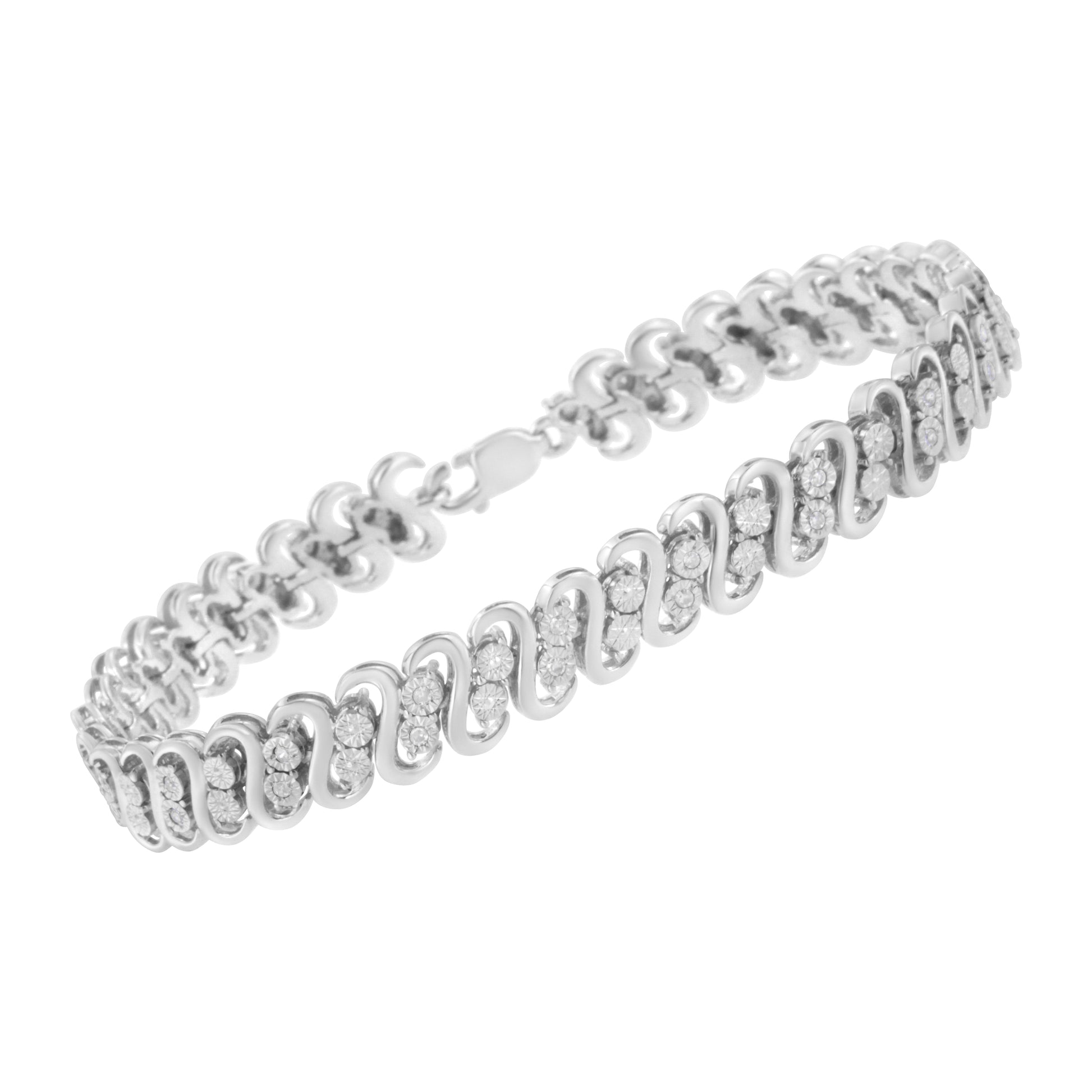 .925 Sterling Silver 1/4 cttw Round-Cut Diamond Double Row Wrapped S-Link Bracelet (I-J Color, I2-I3 Clarity) - Size 7.25" Bids.com