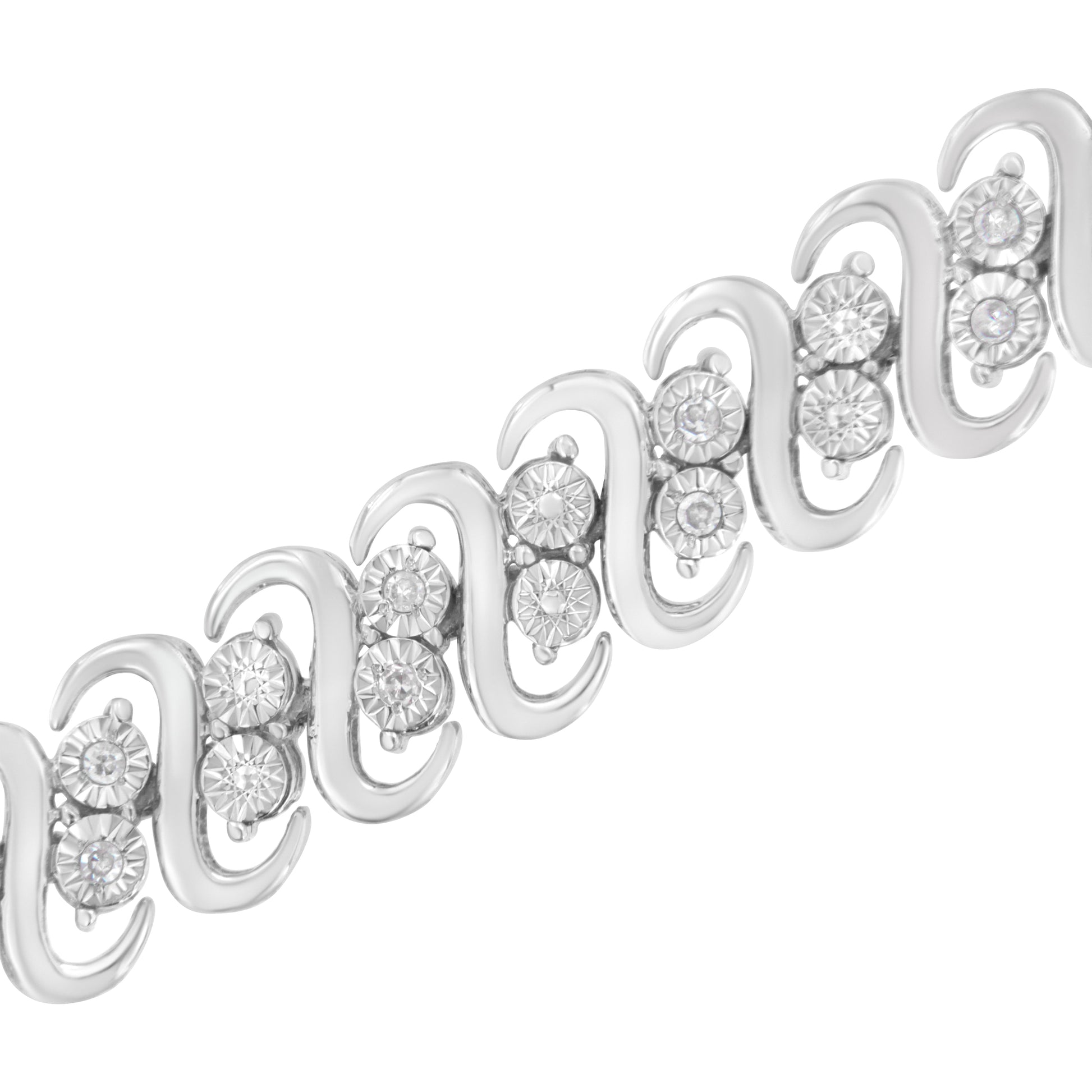 .925 Sterling Silver 1/4 cttw Round-Cut Diamond Double Row Wrapped S-Link Bracelet (I-J Color, I2-I3 Clarity) - Size 7.25" Bids.com