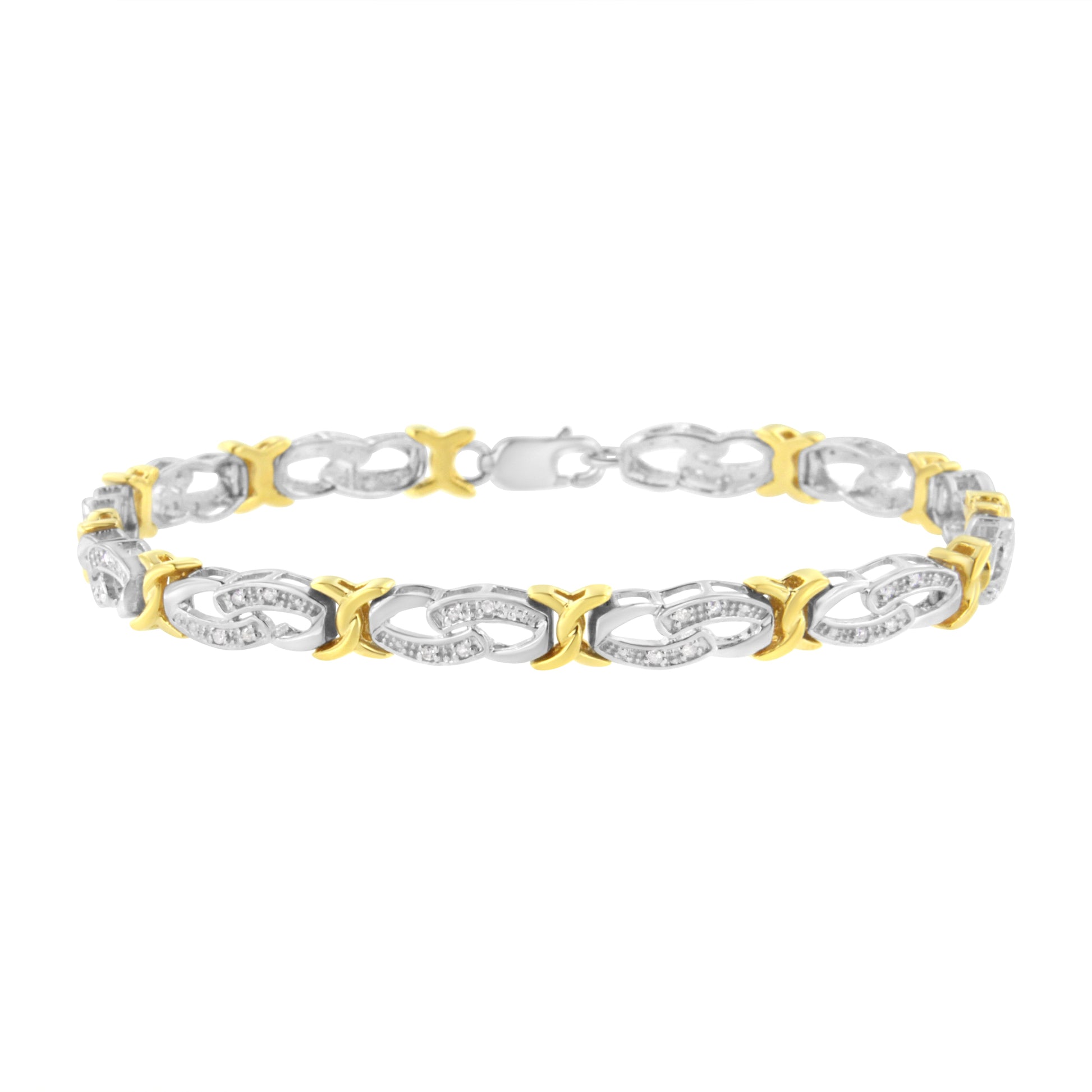 10k Yellow Gold Plated Sterling Silver 1/4 cttw Diamond Infinity and X Link Bracelet (I-J Clarity, I2-I3 Color) - Size 7.25" Bids.com