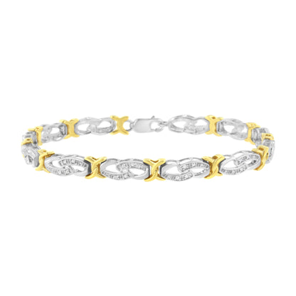 10k Yellow Gold Plated Sterling Silver 1/4 cttw Diamond Infinity and X Link Bracelet (I-J Clarity, I2-I3 Color) - Size 7.25" Bids.com