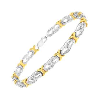 10k Yellow Gold Plated Sterling Silver 1/4 cttw Diamond Infinity and X Link Bracelet (I-J Clarity, I2-I3 Color) - Size 7.25" Bids.com