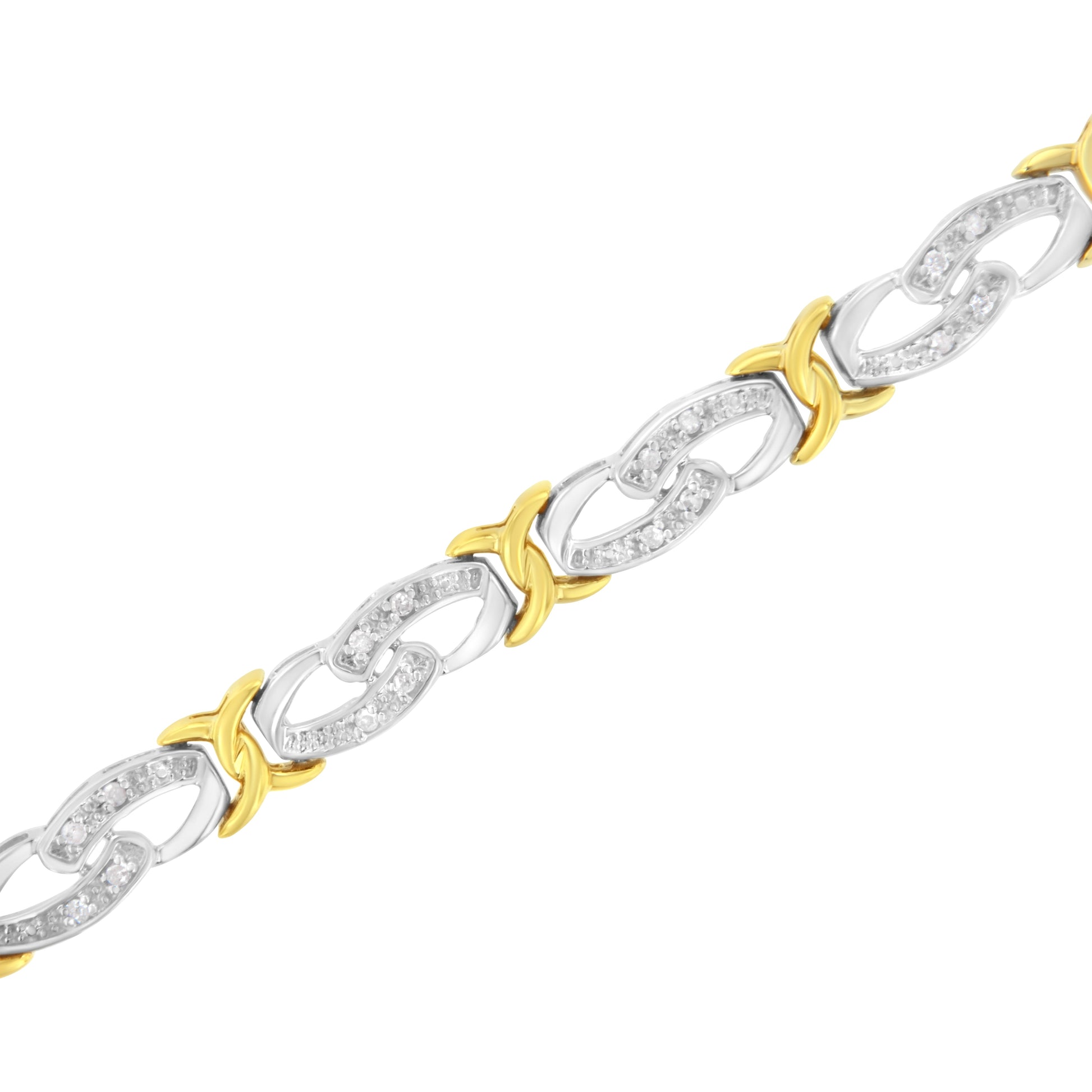 10k Yellow Gold Plated Sterling Silver 1/4 cttw Diamond Infinity and X Link Bracelet (I-J Clarity, I2-I3 Color) - Size 7.25" Bids.com