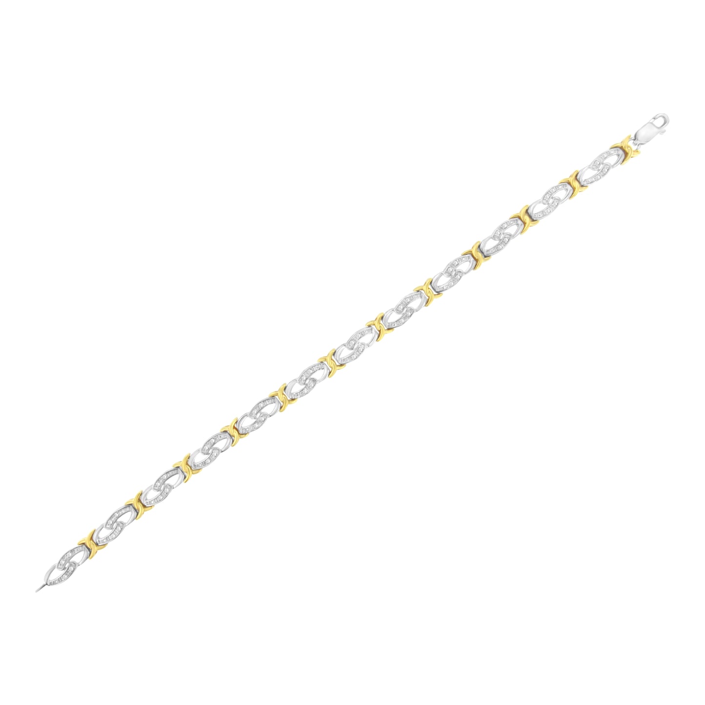 10k Yellow Gold Plated Sterling Silver 1/4 cttw Diamond Infinity and X Link Bracelet (I-J Clarity, I2-I3 Color) - Size 7.25" Bids.com