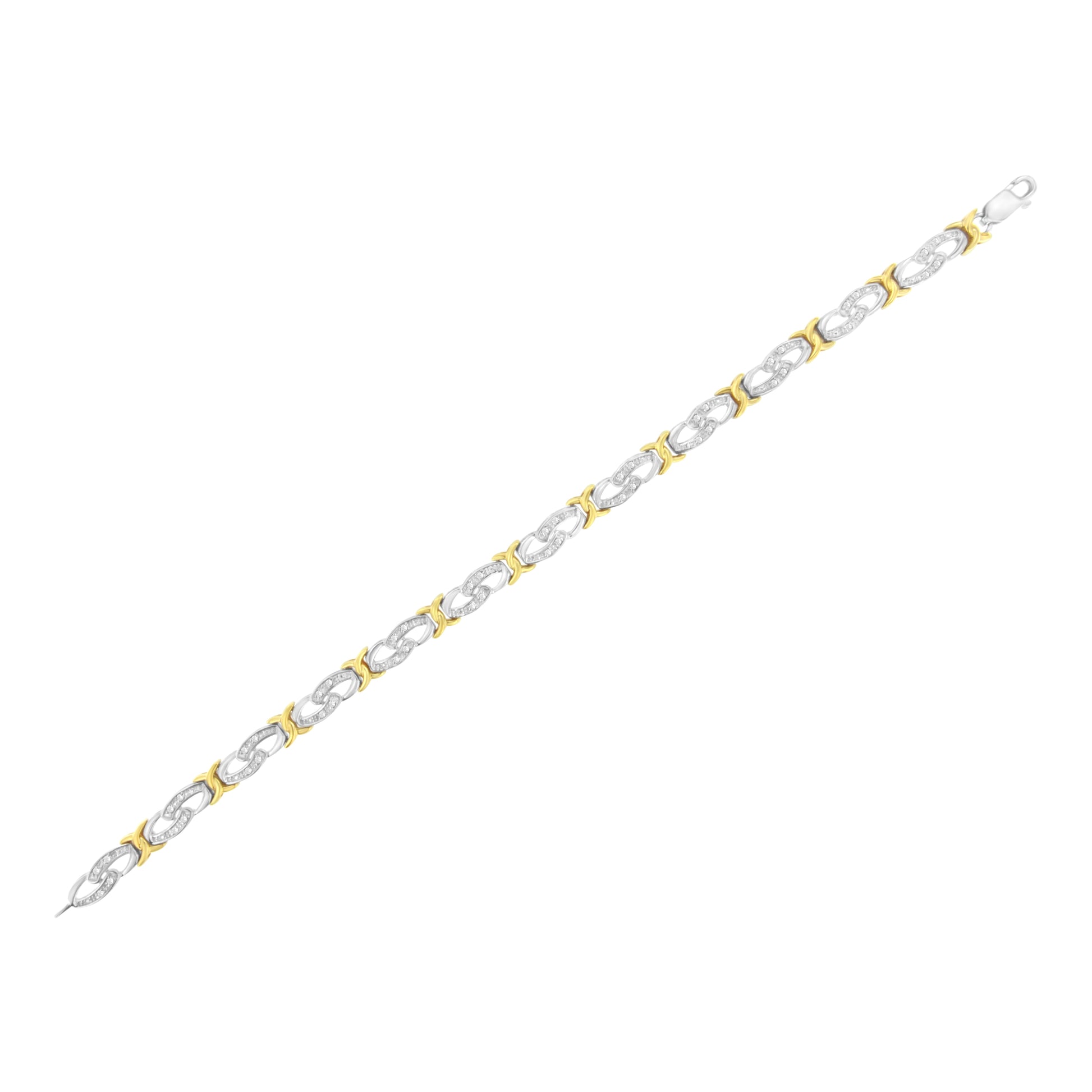 10k Yellow Gold Plated Sterling Silver 1/4 cttw Diamond Infinity and X Link Bracelet (I-J Clarity, I2-I3 Color) - Size 7.25" Bids.com