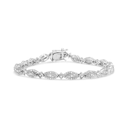 .925 Sterling Silver 1/2 Cttw Diamond Alternating Marquise and Starburst Shaped Link Bracelet (I-J Color, I2-I3 Clarity) - 7.25" Bids.com