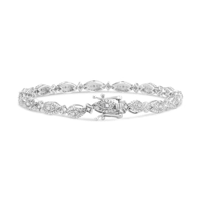 .925 Sterling Silver 1/2 Cttw Diamond Alternating Marquise and Starburst Shaped Link Bracelet (I-J Color, I2-I3 Clarity) - 7.25" Bids.com