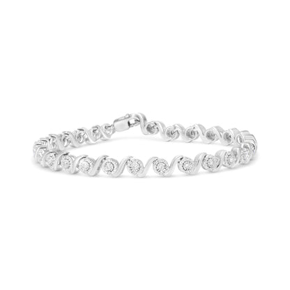 .925 Sterling Silver 1/2 Cttw Round Diamond Halo S-Link Bracelet (I-J Color, I2-I3 Clarity) - 7.25" Bids.com