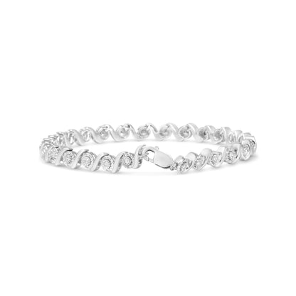 .925 Sterling Silver 1/2 Cttw Round Diamond Halo S-Link Bracelet (I-J Color, I2-I3 Clarity) - 7.25" Bids.com