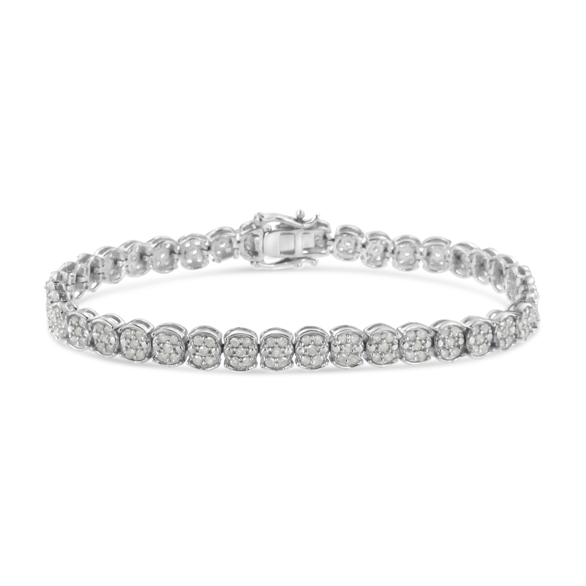 .925 Sterling Silver 2.0 Cttw Diamond Cluster Link Bracelet (I-J Color, I2-I3 Clarity) - Size 7.25" Bids.com