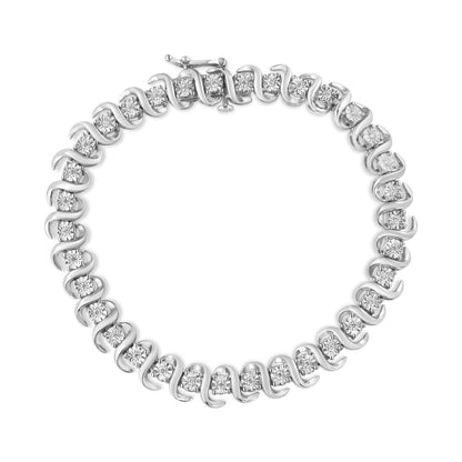 .925 Sterling Silver 1/3 Cttw Miracle-Set Diamond "S" Link Tennis Bracelet (I-J Color, I3 Clarity) - Size 7.25" Bids.com