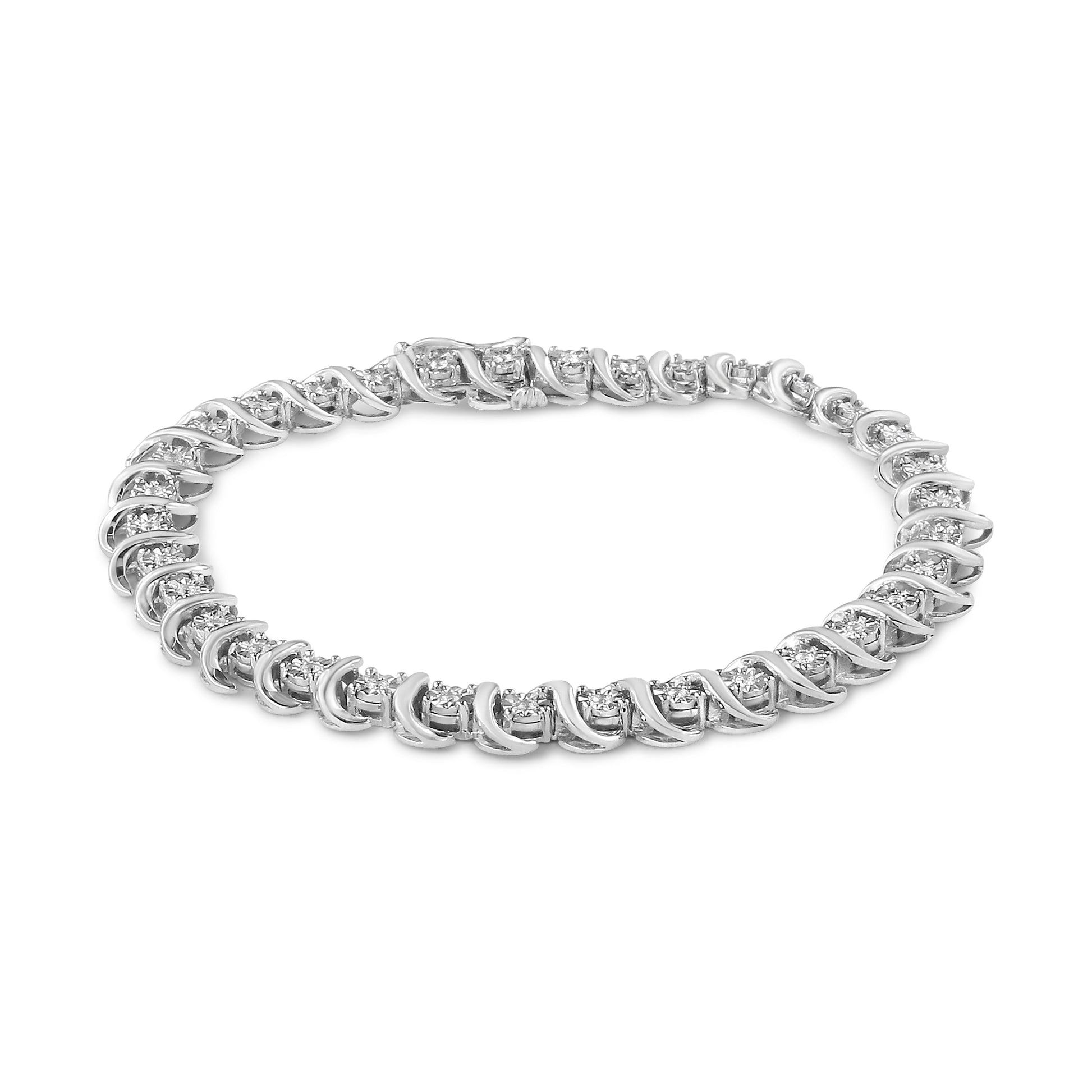 .925 Sterling Silver 1/3 Cttw Miracle-Set Diamond "S" Link Tennis Bracelet (I-J Color, I3 Clarity) - Size 7.25" Bids.com